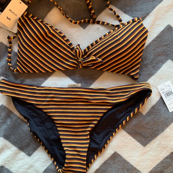 RVCA bikini front knot mid rise XL 14 bindi stripe - Picture 7 of 7